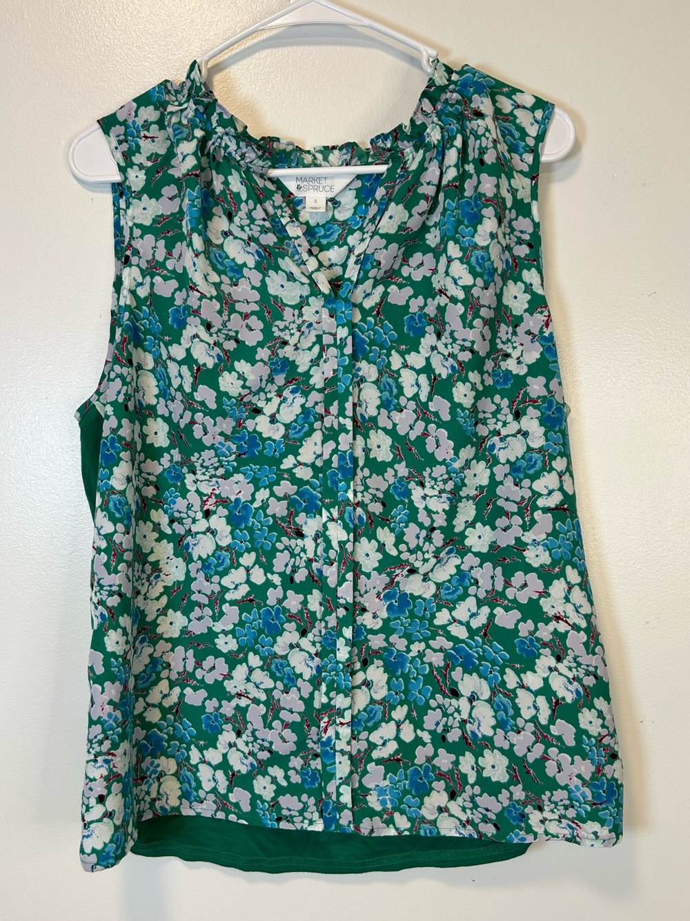 Market & Spruce Orlee Green Floral Sleeveless Solid Color Back Women’s Large